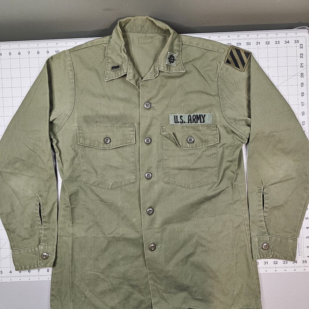 Vintage OG 507 Utility Shirt Medium Olive Green 70s Military Army Durable Press